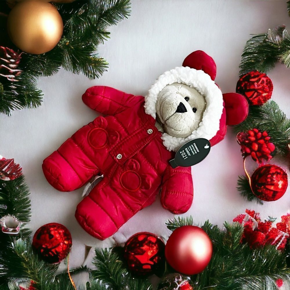 Starbucks 2021 Limited Edition Bearista Stuffed Teddy Bear in Red Snowsuit